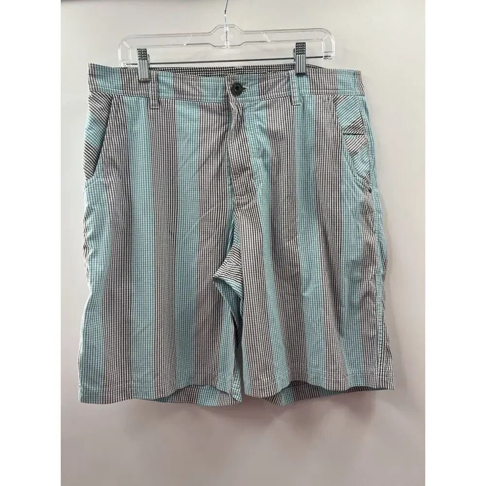 Lululemon Athletica Men’s Shorts Kahuna Teal Blue Gray Striped Pockets Size 36